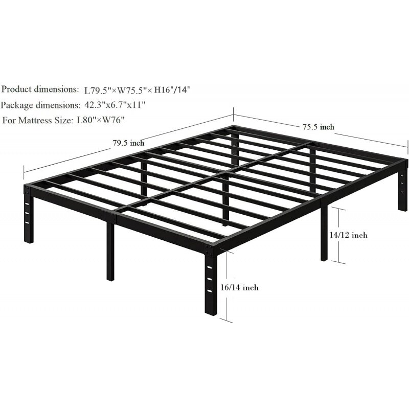 Оправа для кровати большого размера COMASACH, 14 дюймов, поддерживает до 3500 фунтов, не требует пружины коробки, платформа с прочной металлической сталью, простая