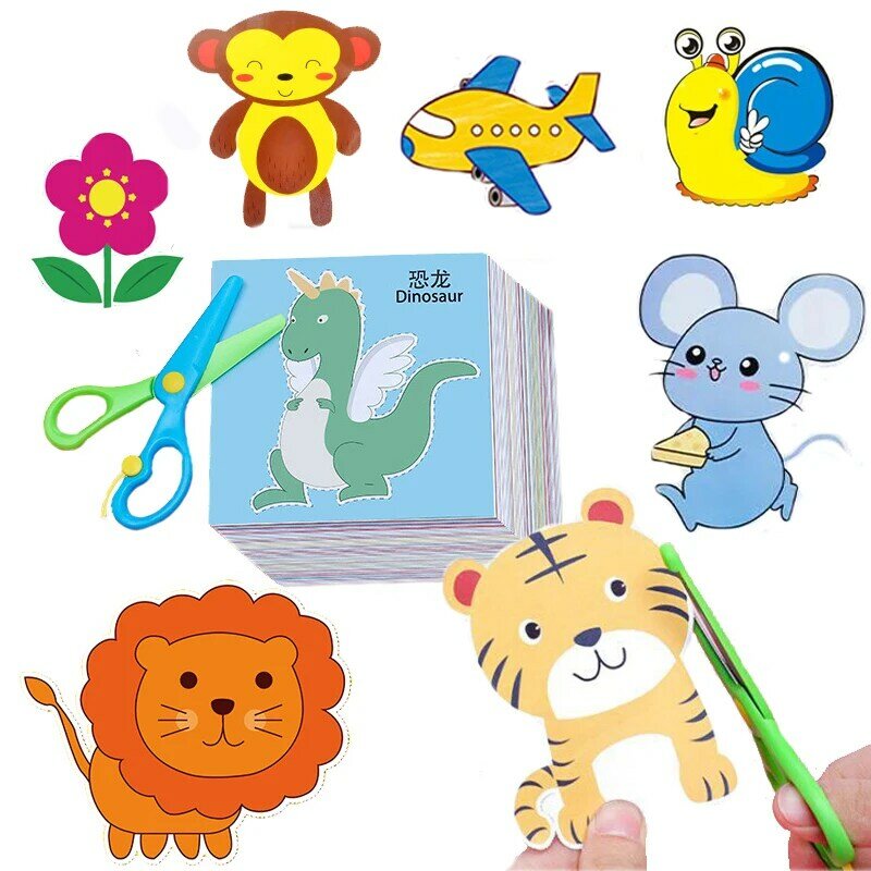 96/Set Kinderen Cartoon Kleur Handgemaakte Papier-Cut Speelgoed Diy Handgemaakte Papier Kunst Leren Educatief Speelgoed Met Schaar tool Gift
