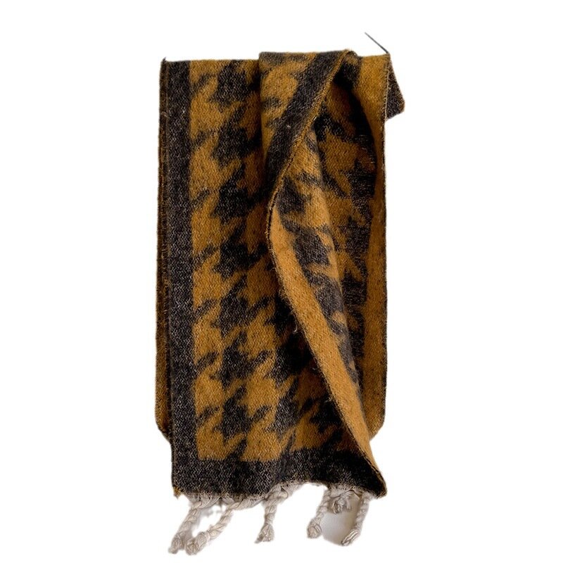 Осенне-зимний новый мохеровый женский шарф ручной работы с узелком и кисточками утолщенный теплый длинный плюшевый воротник из твида длинная шаль