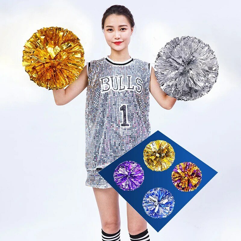 1 buah plastik dua lubang pegangan Cheerleader bola warna klub olahraga Prom dekorasi Pom Pom