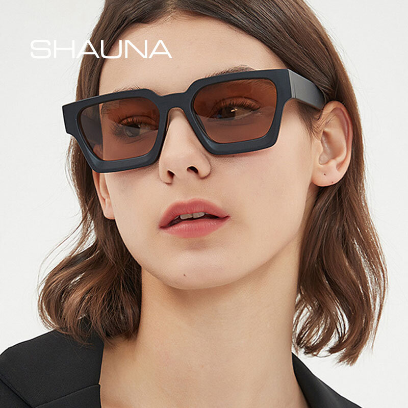 SHAUNA Ins kacamata hitam persegi Retro Pria Wanita, kacamata berwarna UV400 Populer