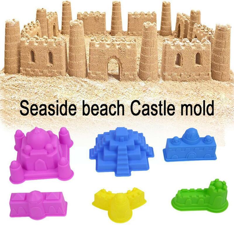 6 buah/set kreatif istana pasir cetakan tanah liat bangunan piramida mainan permainan mainan Sandcastle pantai interaktif lucu mandi pasir U5K4