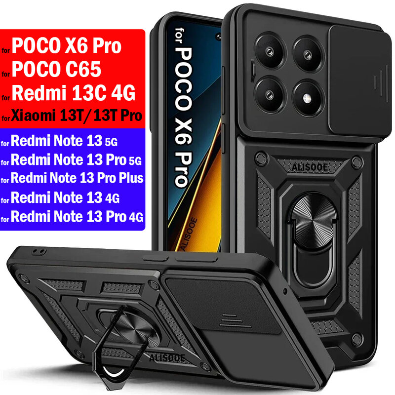 Capa de proteção de lente de câmera deslizante, Capa POCO X3 Pro C65 M6 Pro 4G Redmi 13C Note 13 Pro Plus 5G, Xiaomi 13T Pro Funda