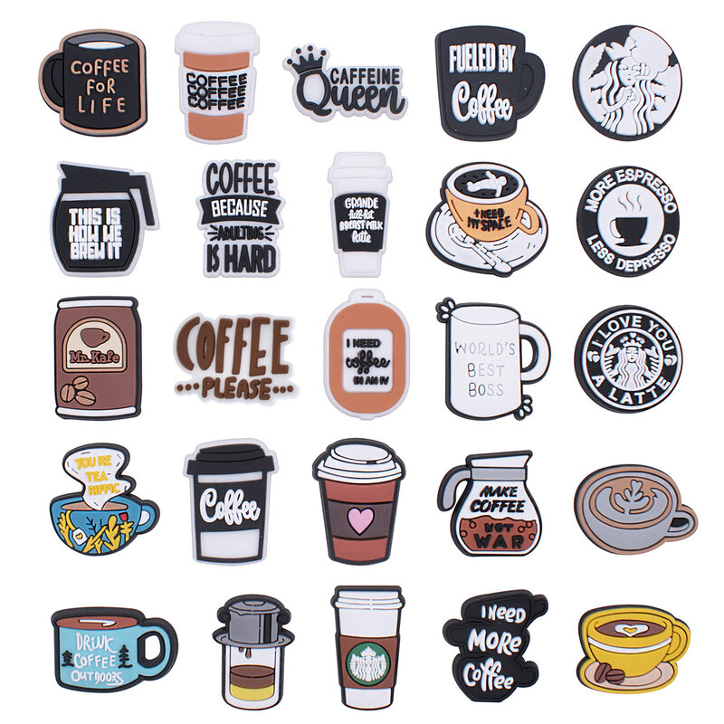 Coffee cup PVC series lot shoe charm decorations buckles accessories for clog wristband pencil box strawpipe woman man gift