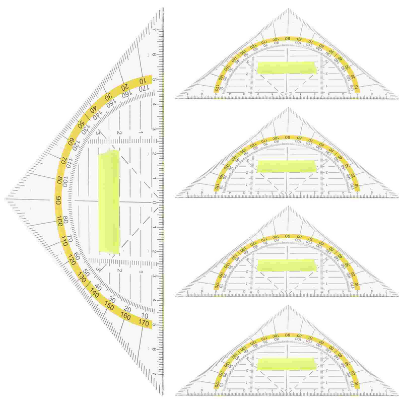 Réguas De Geometria De Plástico Ferramentas, Réguas De Triângulo De Desenho, Réguas De Medida, 5Pcs