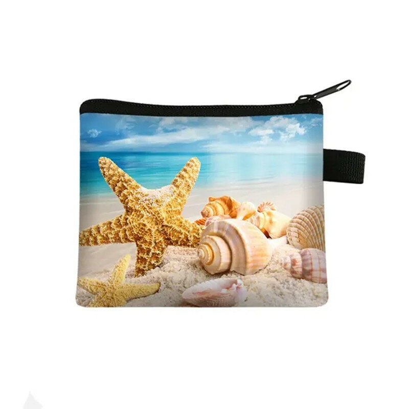 Ocean Beach portamonete da donna per il tempo libero Shopping portamonete stella marina conchiglia stampa 3D portafoglio ID porta carte di credito borsa portamonete ragazza