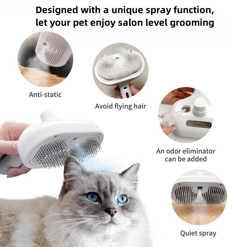 Pet Grooming Comb Spray, Remove Fluffs de cabelo flutuante, Styling evita eletricidade estática para cães e gatos de cabelos compridos