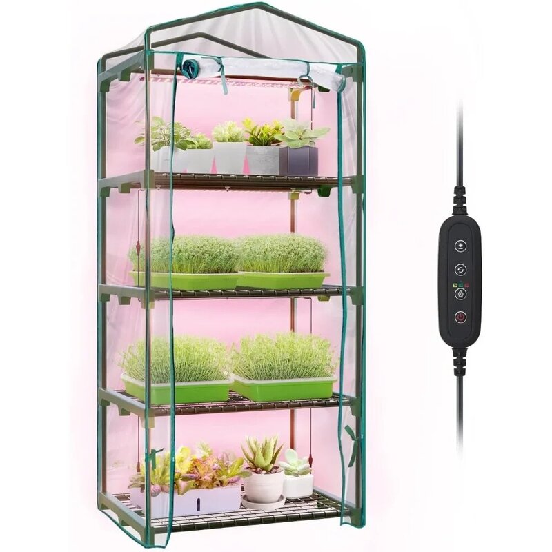 Indoor and outdoor greenhouse, 4-layer PVC cover with zipper, adjustable 2FT 60W plant light, plant greenhouse with timer