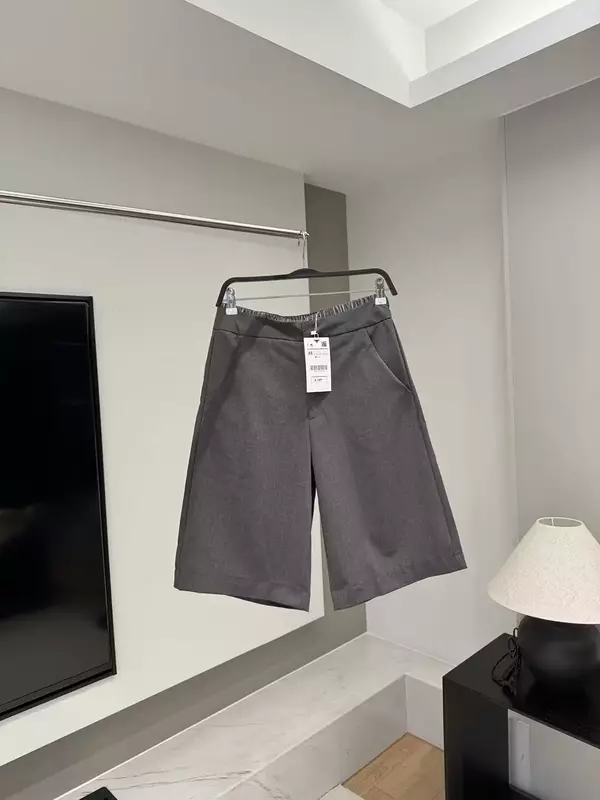 Dames Nieuwe Modieuze Patchwork Vlakke Hoek Ondergoed Details Casual Shorts Retro Zijzakken Elastische Taille Shorts Mujer