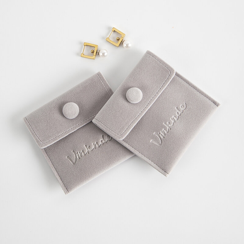 Velvet Jewelry Bag Custom Logo Snap Button Earrings Ring Storage Sack Bracelet Necklace Packaging Pouch DIY Travel Organization