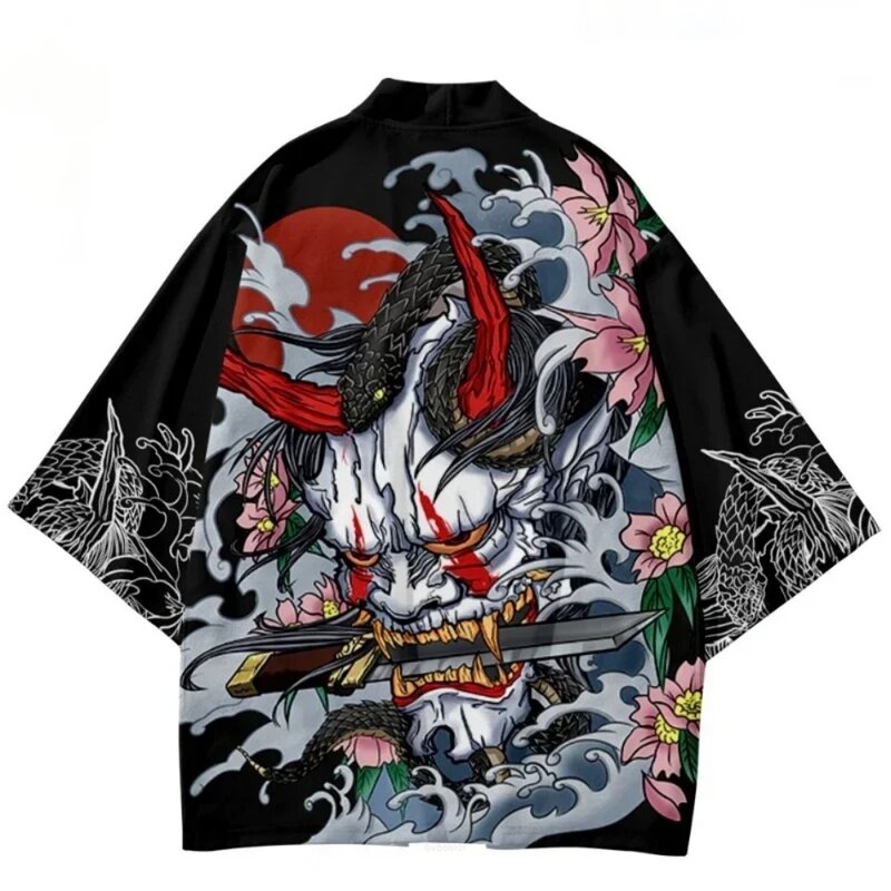 كيمونو ساموراي تقليدي للرجال والنساء ، أنيمي ياباني ، تنين مطبوع تنكري ، هاوري ، سترة ، قميص يوكاتا ، رداء صيفي ، ياباني
