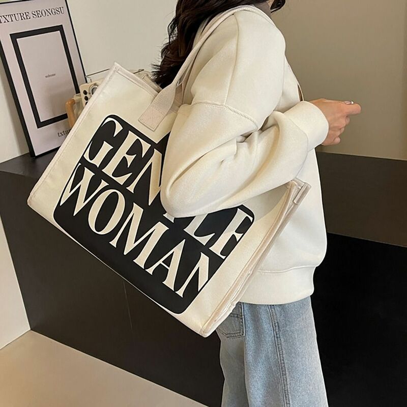 Canvas Shoulder Bags Fashion Large Capacity Letter Printing Commuting Bag Tote Bags Travel