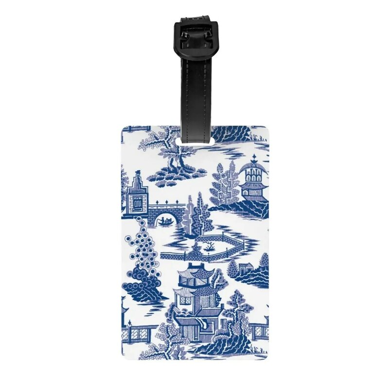 Tag bagasi porselen Ming kuno Dedalu biru kustom untuk koper pola Chinoiserie Tag bagasi penutup privasi kartu ID nama