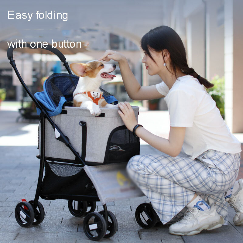 Pet Cart Light Foldable Separable Stroller For Dogs Cat Four Wheels Ventilation Trolley Walking Shopping Traveling Pet Stroller