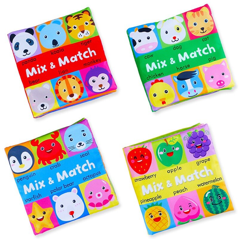 Baby Soft Crinkle Cloth Book Cartoon Face Animal Matching Toy For Toddlers Early Education Cloth Book For Newborn Toddlers