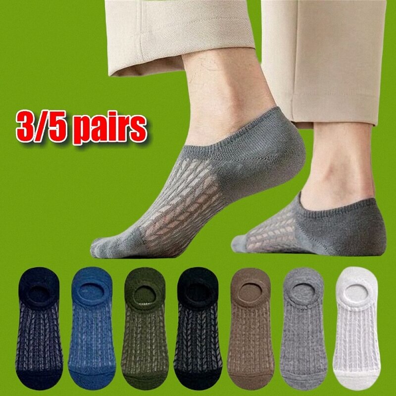 2024 New 3/5 Pairs Invisible Boat Socks Men Summer Breathable Mesh Casual Thin Ankle Socks Shallow Mouth Meias Sweat Absorption