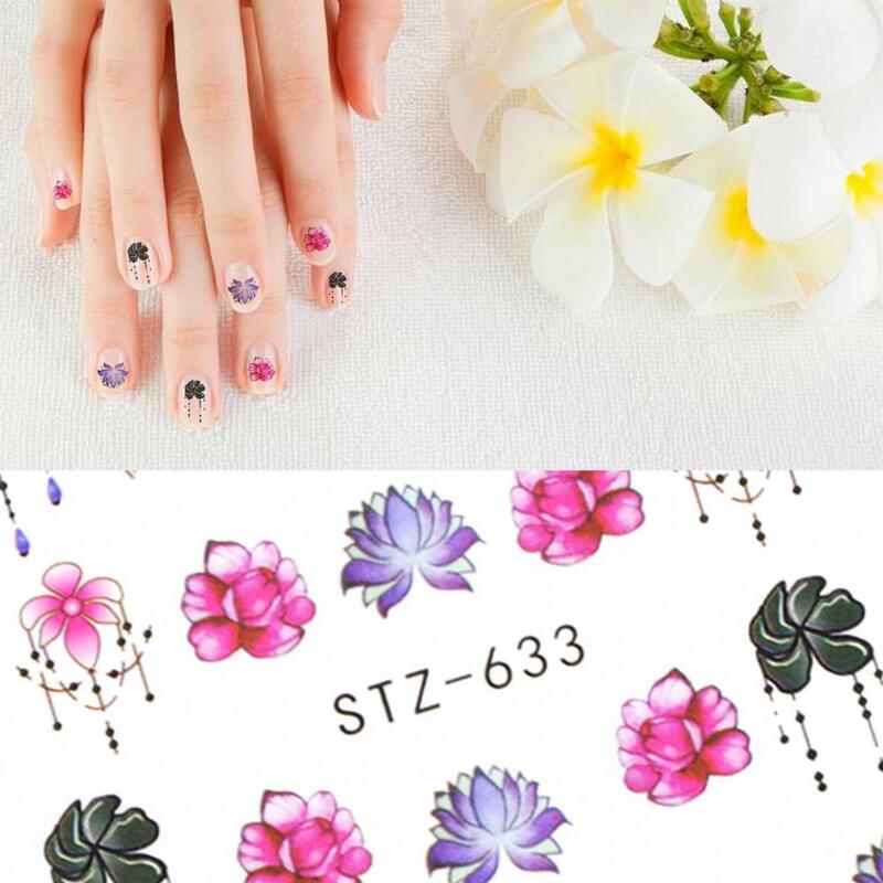 Nail Art Decoration Stickers Nail Art Black Lines Flower Leaves Water Decals Floral Face Marble Pattern Slider For Nails Summer