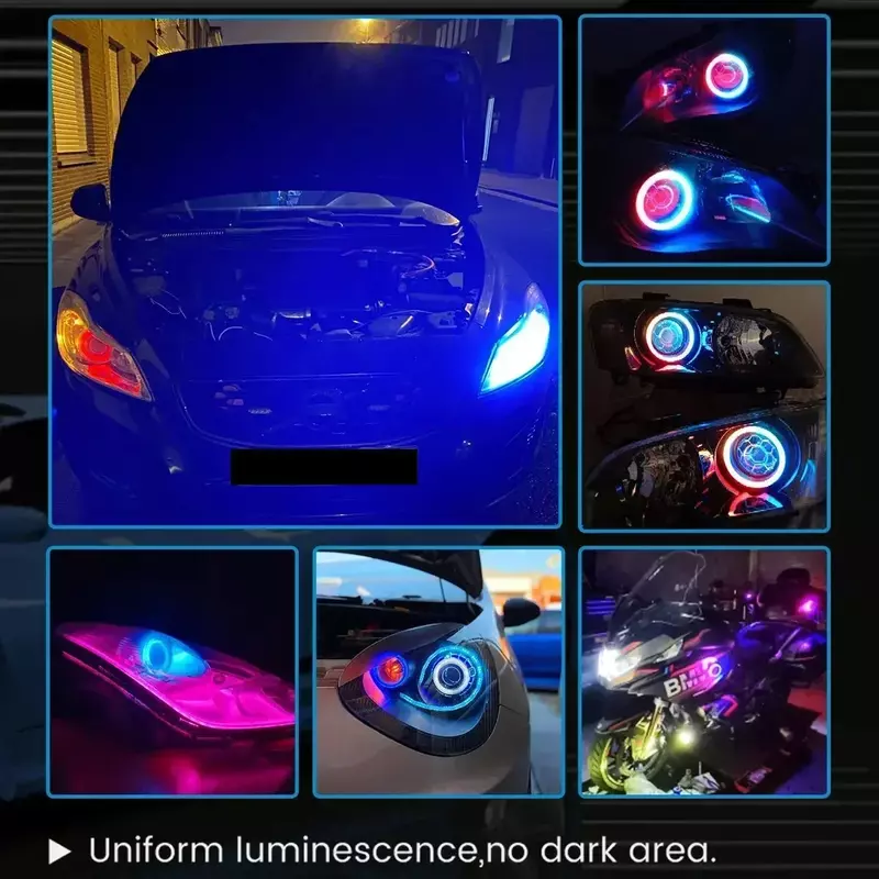RGB LED Angel Eyes Halo Anéis, lâmpadas de farol de algodão, controle DRL Eyes APP, carro, UTV, motocicleta, 60mm, 70mm, 80mm, 2pcs