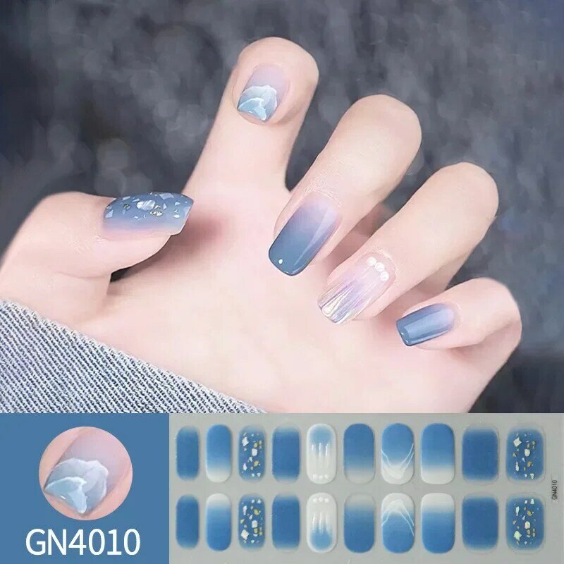 Vrouw Diy Manicure Gel Nagelstickers Niet-Baklamp 20 Vinger Zelfklevende Nagel Sticker Volledige Pasta Semi-Uitgeharde Gel Nagel Wraps