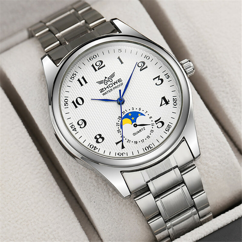 패션 2023 새로운 커플 시계 심플 캘린더 디지털 쿼츠 시계 캐주얼 스테인레스 스틸 실버 여성용 시계 드레스 시계
