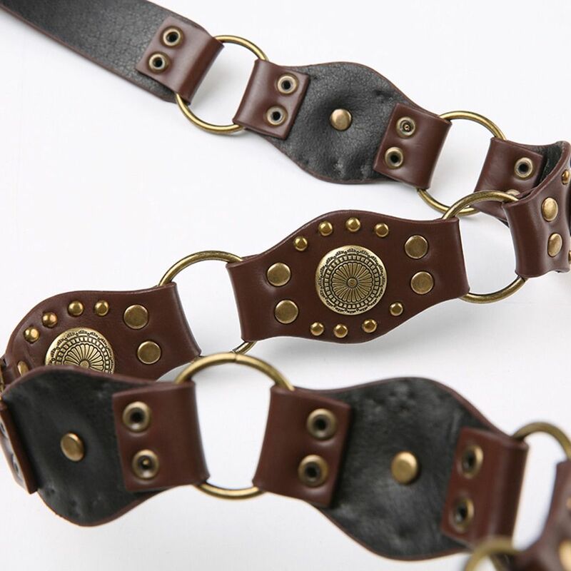 Cinturón de cuero PU con remaches para mujer, moda gótica, Steampunk, Vintage, ancho, y2k