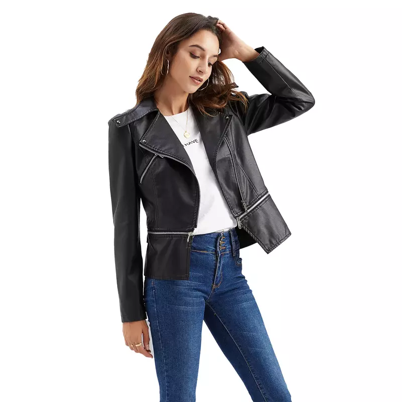 2024 Women's Detachable Autumn Fashion Casual PU Leather Jacket with Hem
