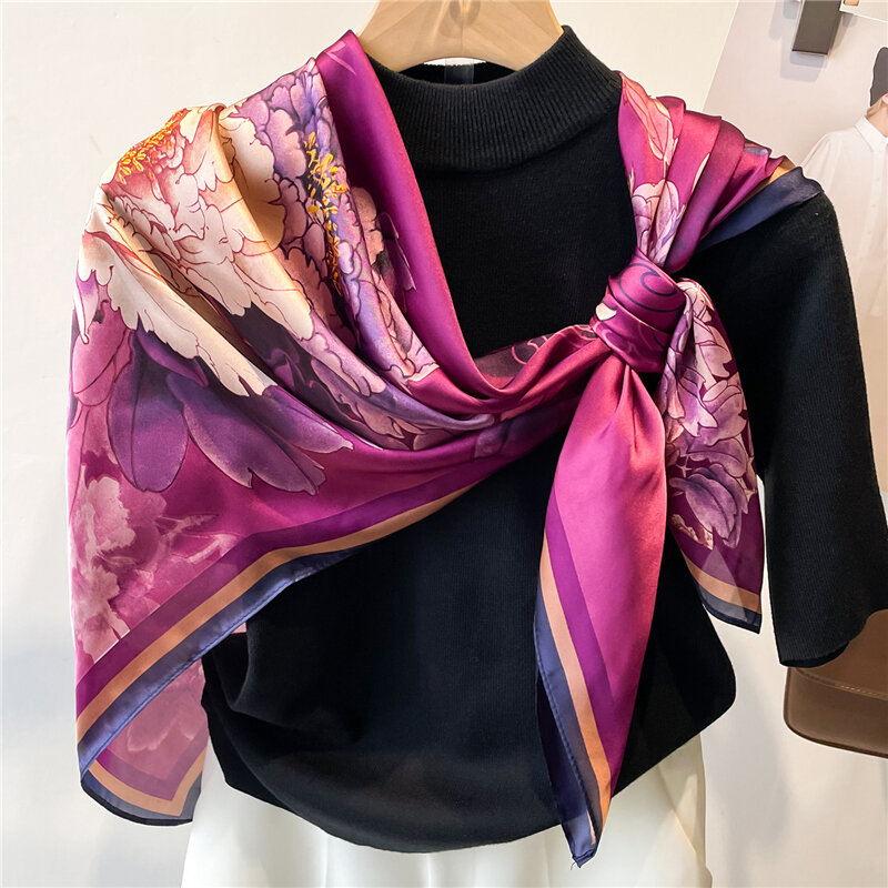 Large Headkerchief Hijab Women Scarf Fashion Silk Feeling Print Shawl Wraps Foulard Female Summer Beach Stoles Square Echarpe