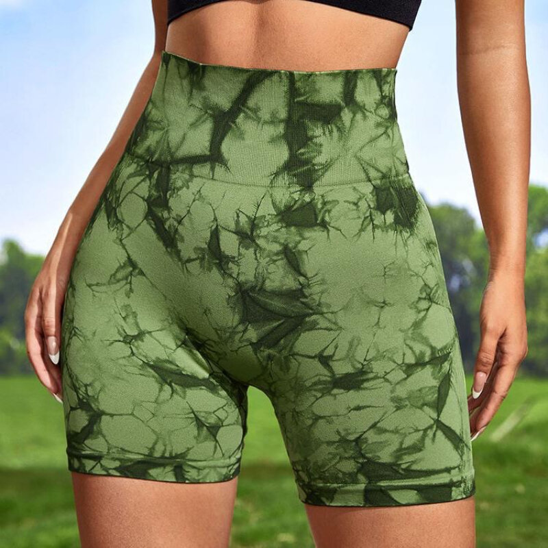 Summer  Tie Dye Sport Shorts For Women Elastic Scrunch High Waist Push Up Tummy Control Gym Fitness Workout Yoga Shorts