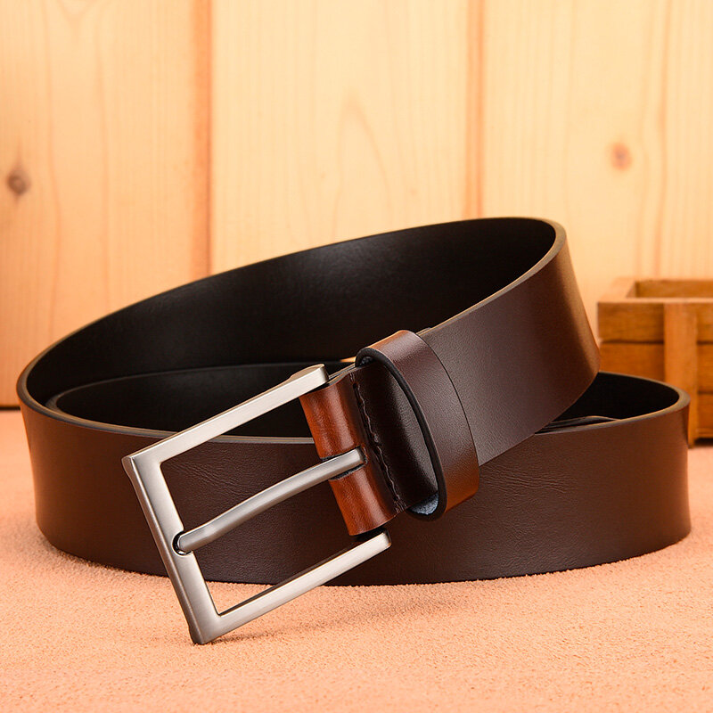 Cinturones de cuero genuino para hombre, alta calidad, hebilla de Pin de lujo, cinturón informal de piel de vaca, pretina de vaquero de negocios