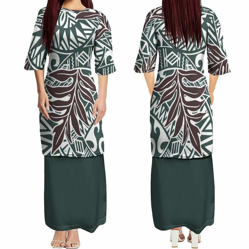 Summer Polynesian Tribes Design Women'S Mid-Sleeve Dress Suit Party Evening Dress Fashion Pletasi Dress Traditional Samoan dress