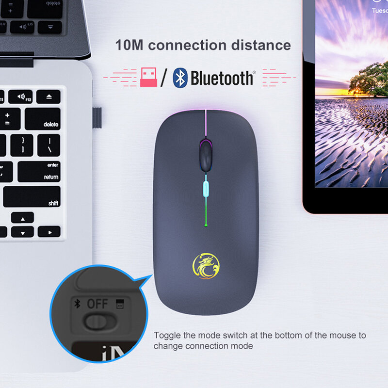 Ultra-dünne LED Bunte Lichter Wiederaufladbare Maus Mini Wireless Stumm USB Optische Ergonomische Gaming Maus Notebook Computer Maus