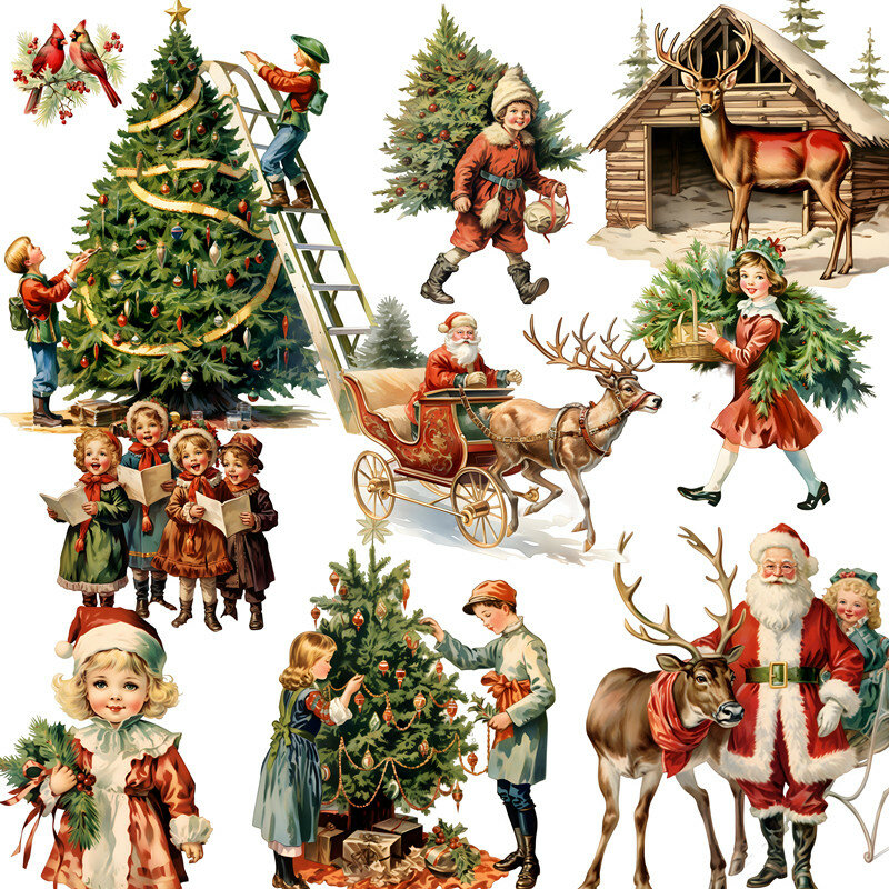 Pegatinas decorativas Vintage de Navidad, álbum de recortes artesanal, diario de chatarra, 20 unids/lote por paquete
