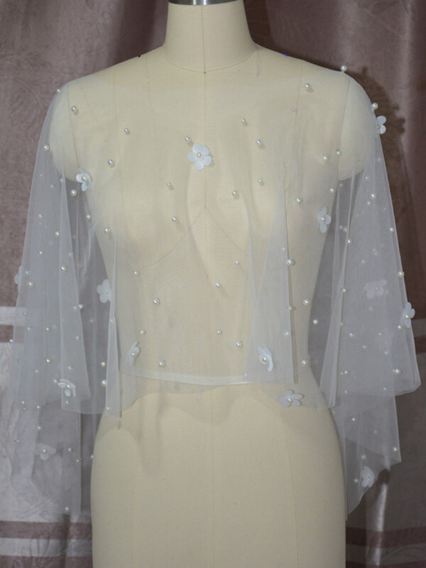 Abrigo de tul con perlas para boda, chal de fiesta, BOLERO, capa nupcial, elegante, chaqueta de boda