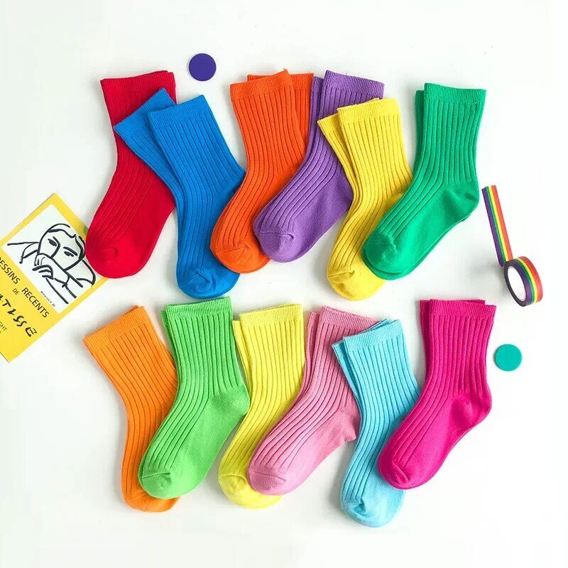 Calcetines de tubo a rayas para niños, medias de 1 a 12 años, colores a juego, estudiantes, niñas, otoño e invierno, novedad