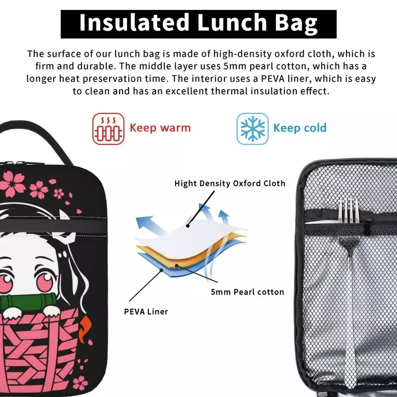 Изолированные сумки для обеда Kimetsu No Yaiba Nezuko Kamado для школы и офиса, термоконтейнер для обеда с аниме рассекающим демонов мангой
