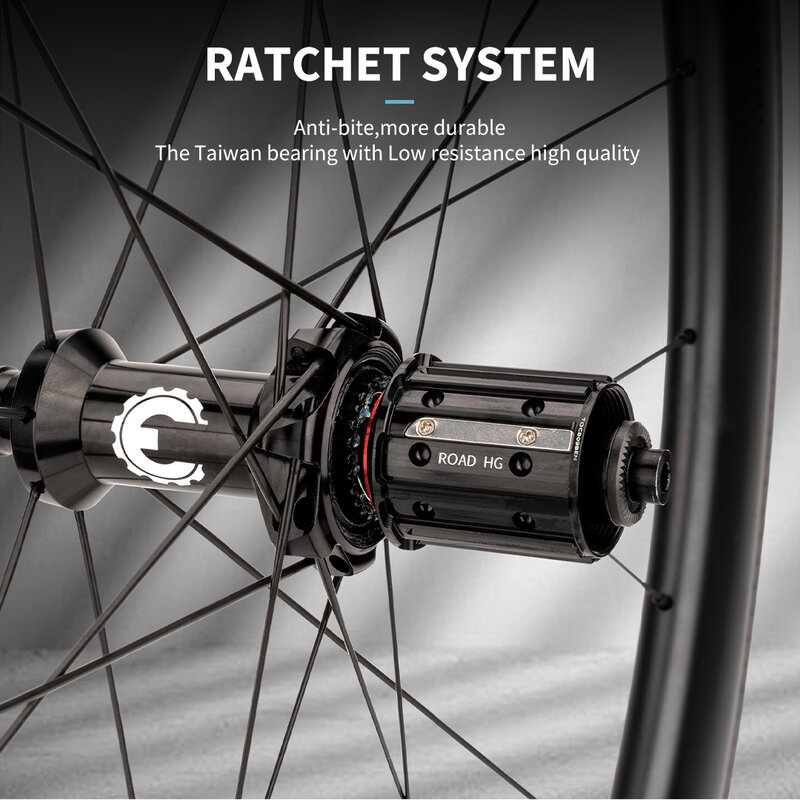 Elitewheel EDGE sepeda jalan, roda karbon sepeda ultra ringan 1291g 40 50mm sistem Ratchet 36T HUB Wing 20 berbicara untuk sepeda balap