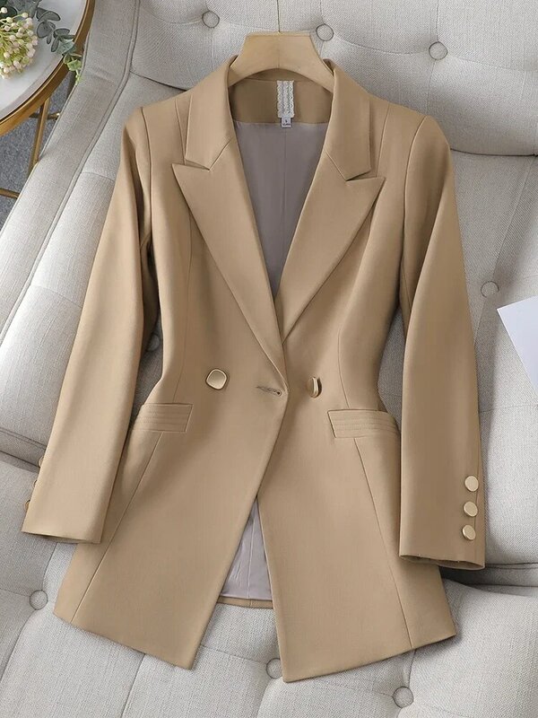 Jaqueta de peito único de manga comprida feminina, blazer formal, casaco feminino, blusão feminino, casacos, branco, damasco, preto, outono, novo