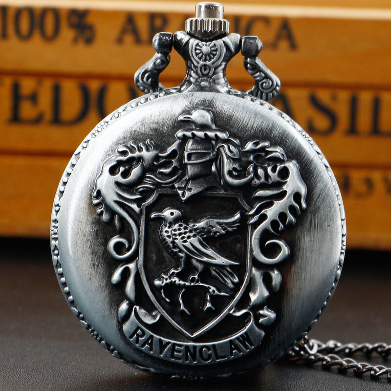 Reloj de bolsillo antiguo con patrón tallado de flores y pájaros para hombres y mujeres, collar con colgante, bolsillo de cuarzo y cadena Fob, relojes grises