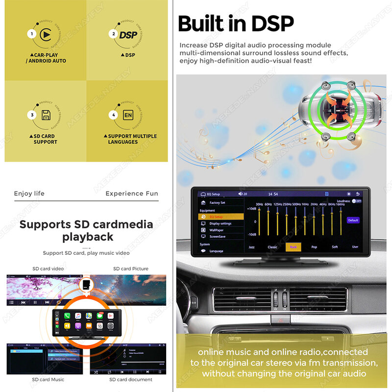 차량용 멀티미디어 라디오 범용 중앙 제어 스마트 스크린, 6.86 "10.26" 플레이어, 미러 링크, 카 플레이 + 자동 와이파이 BT AHD DSP AHD