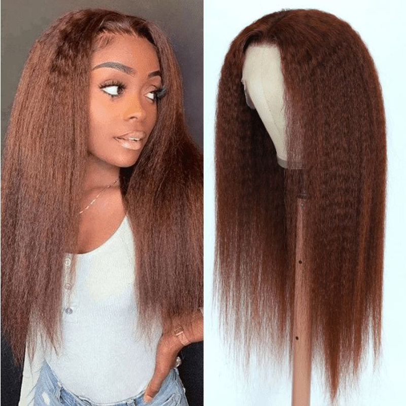 Yaki Soft Preplucked Brown Blonde 30Inch Long Kinky Straight Lace Front Wig For Black Women With Baby Hair Synthetic Glueless