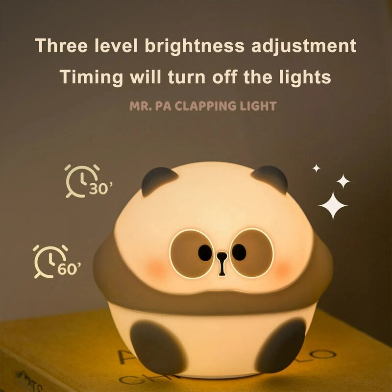 Panda Nachtlampjes Voor Kinderen Schattige Dieren Siliconen Timing Oplaadbare Lamp Cartoon Panda Slaapkamer Decoratie Kids Jongens Meisjes Cadeau