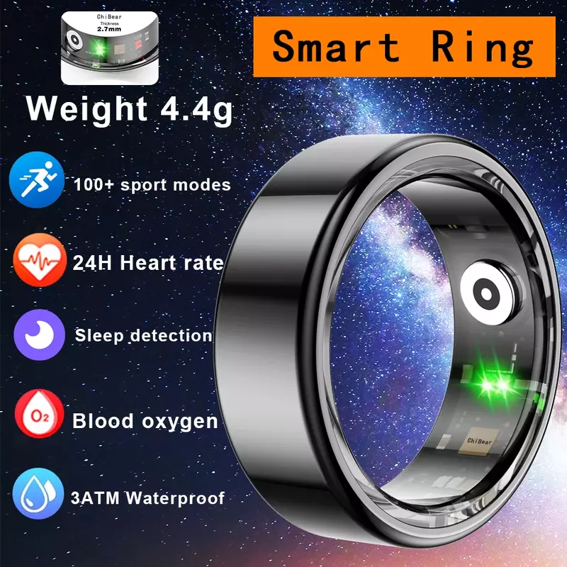 Smart Ring Men Titanium Steel Shell Health Monitoring 3ATM Waterproof 100+ Sport Modes Smartring Women 2024 New Smart Ring Gift