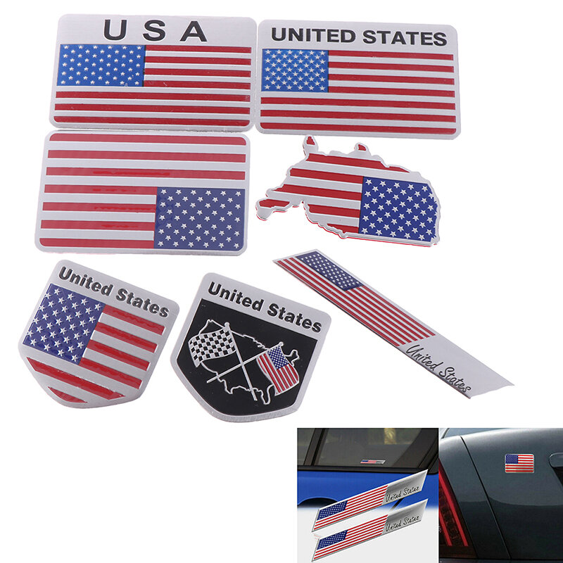 1 buah lencana stiker motor Decal mobil Styling 3D Aluminium Aloi Amerika peta nasional bendera lambang