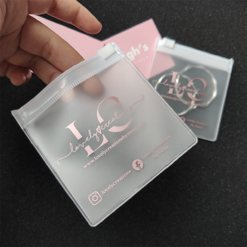 Prodotto personalizzato, piccoli gioielli stampati personalizzati sacchetti di plastica per imballaggio smerigliato sacchetti con cerniera con loghi Mini Zip per orecchini