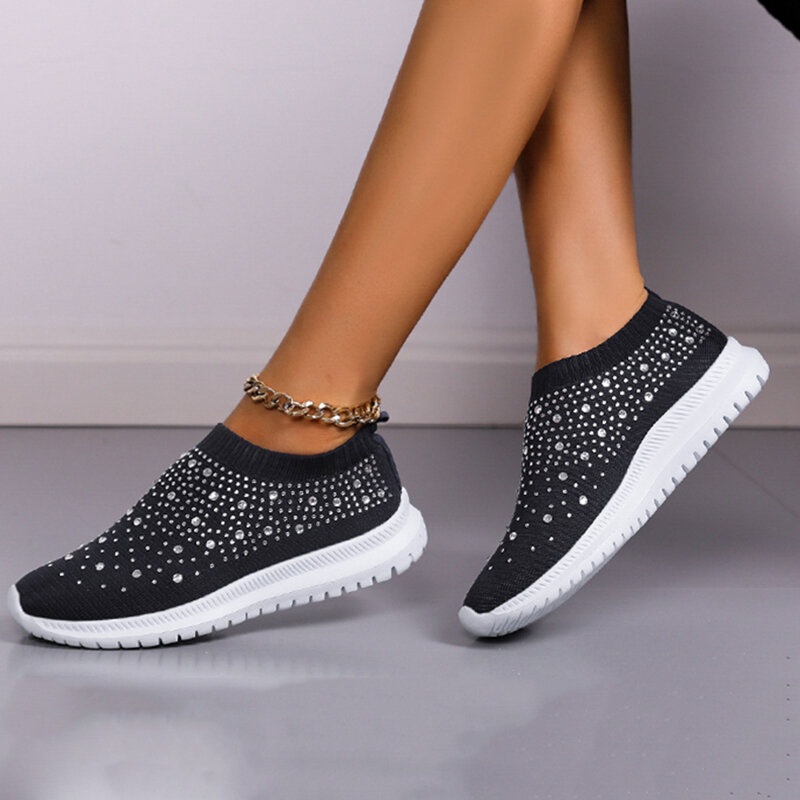 Rimocy Kristall Atmungs Mesh Sneaker Schuhe für Frauen Komfortable Weichen Boden Wohnungen Plus Größe 43 Nicht Slip Casual Schuhe Frau