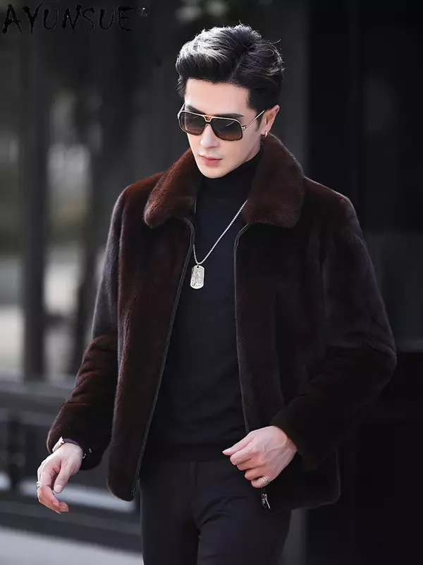 AYUNSUE prawdziwe futro z norek mężczyźni luksusowe zimowe 2023 casualowe futra z norek biznesowe męskie płaszcze i kurtki w czystym kolorze Jaqueta
