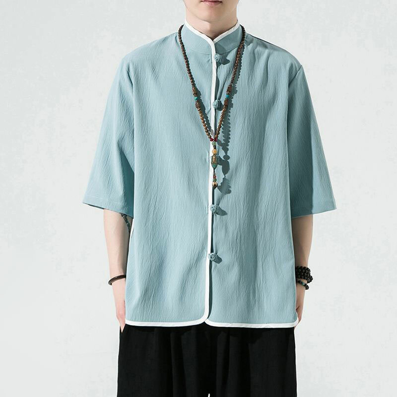 Elegancka modna Harajuku Slim Fit Ropa Hombre luźna luźna koszulka dopasowana na guziki z kołnierzem cienki stylowy krótki rękaw Blusa