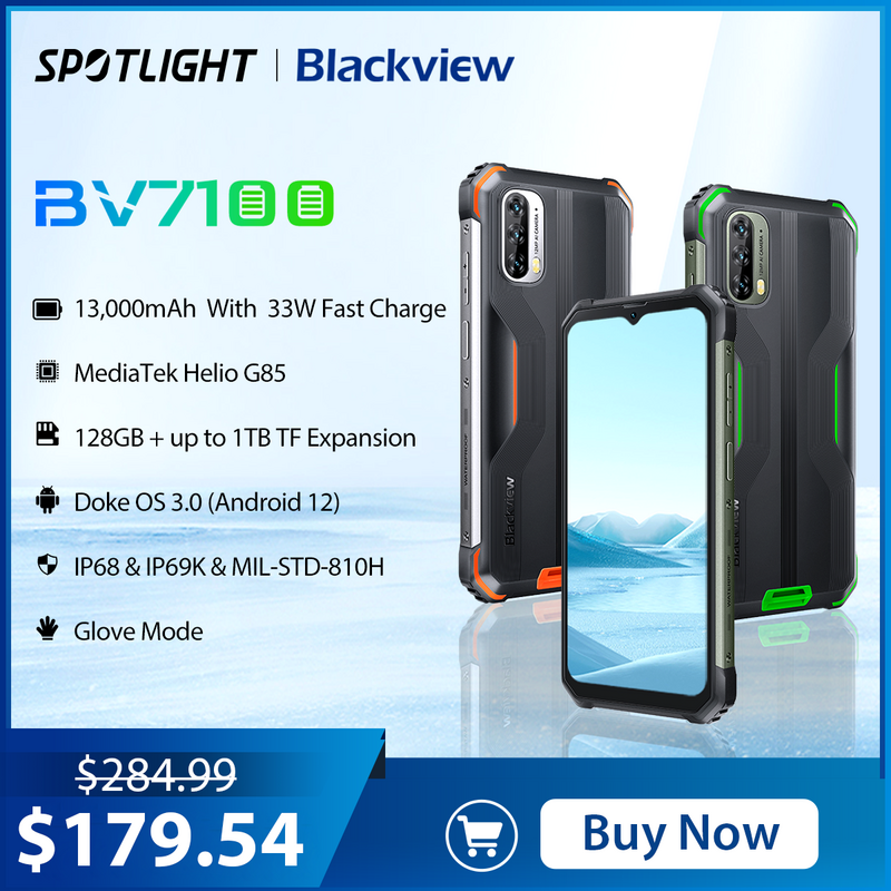 Blackview BV7100 Smartphone robusto 6GB 128GB Andriod 12 helio G85, 6.58 ''telefoni unlock, 13000mAh con 33W, cellulare NFC