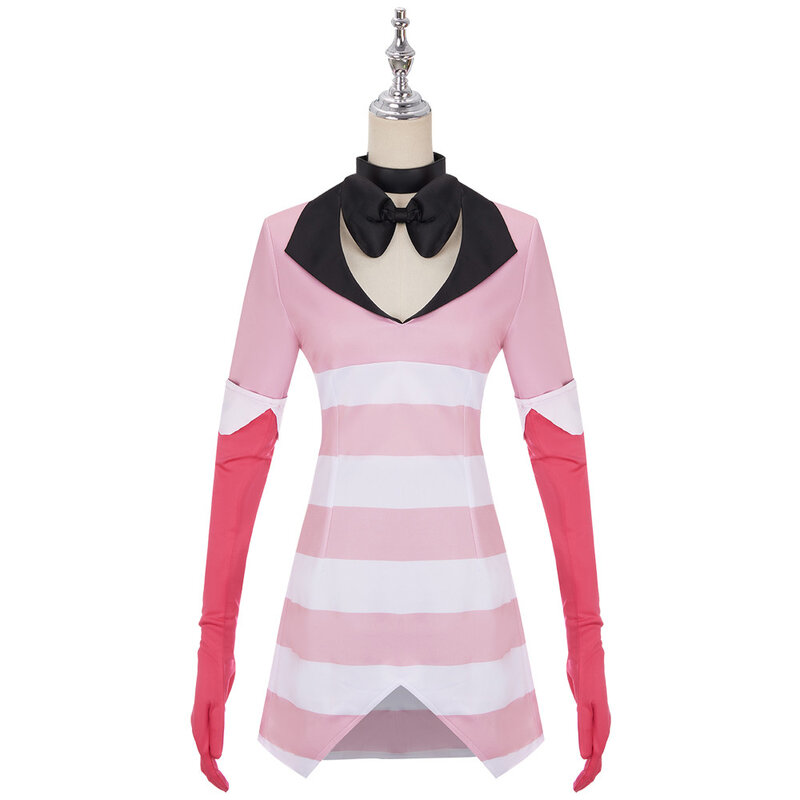Disfraz de Ángel de Cosplay de polvo de Anime para mujeres y niñas, pelucas de traje de rayas rosas, traje de fiesta de Carnaval de Halloween