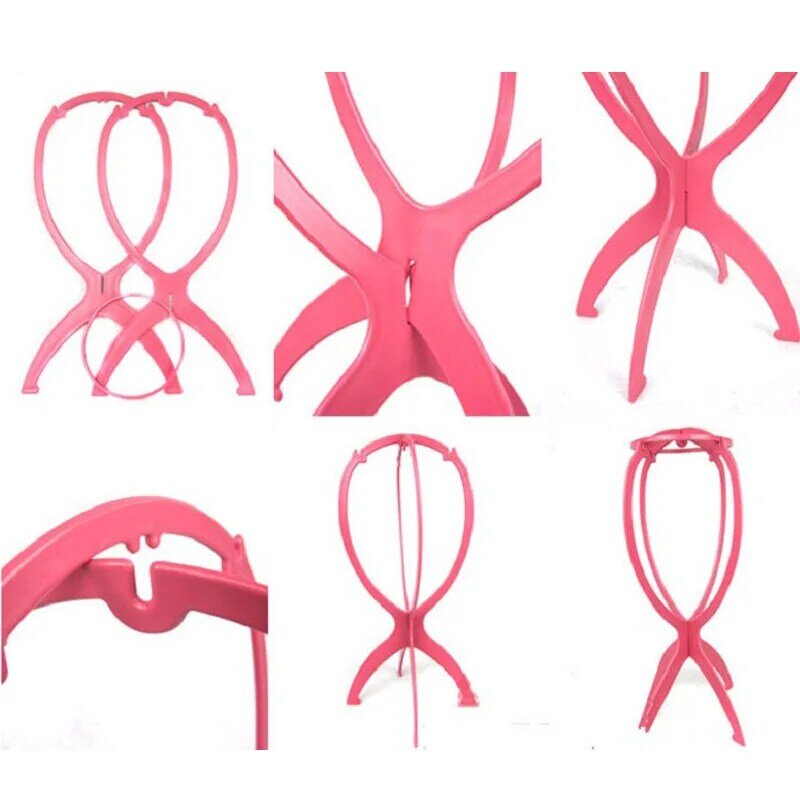 Plastic Wig Stand Portable Wig Head Stand Blank Pink Wig Hang Holder Stand Durable Hair Display Tools Wig Accessories